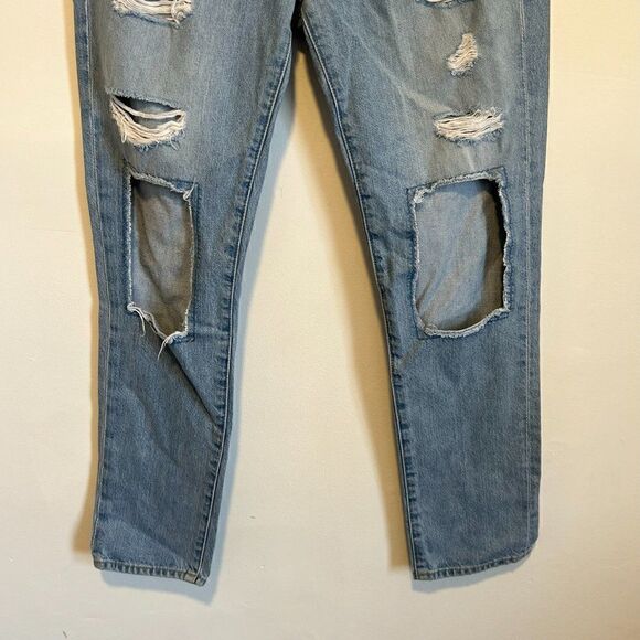 7 For All Mankind 7FAMK Light Wash Destroyed Button Fly Jeans - Picture 4 of 6